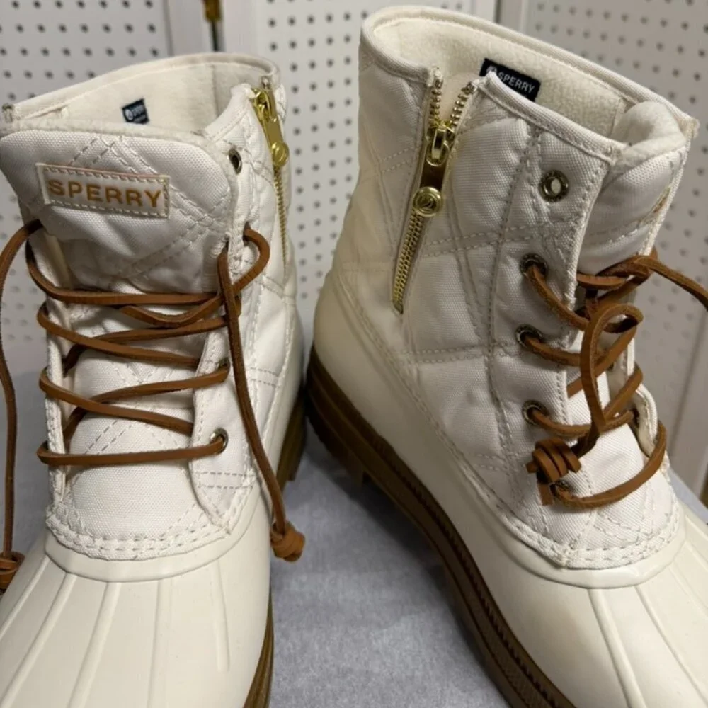 Sperry Saltwater 2.0 Waterproof Duck Boot Womens 12 White Brown Warm Worker Shoe